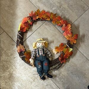 Autumn Leaf Wreath with Scarecrow Decor